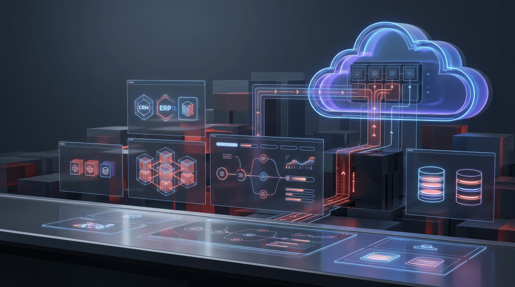 Cloud connected to server and database panels, illustrating migration of Microsoft workloads on AWS