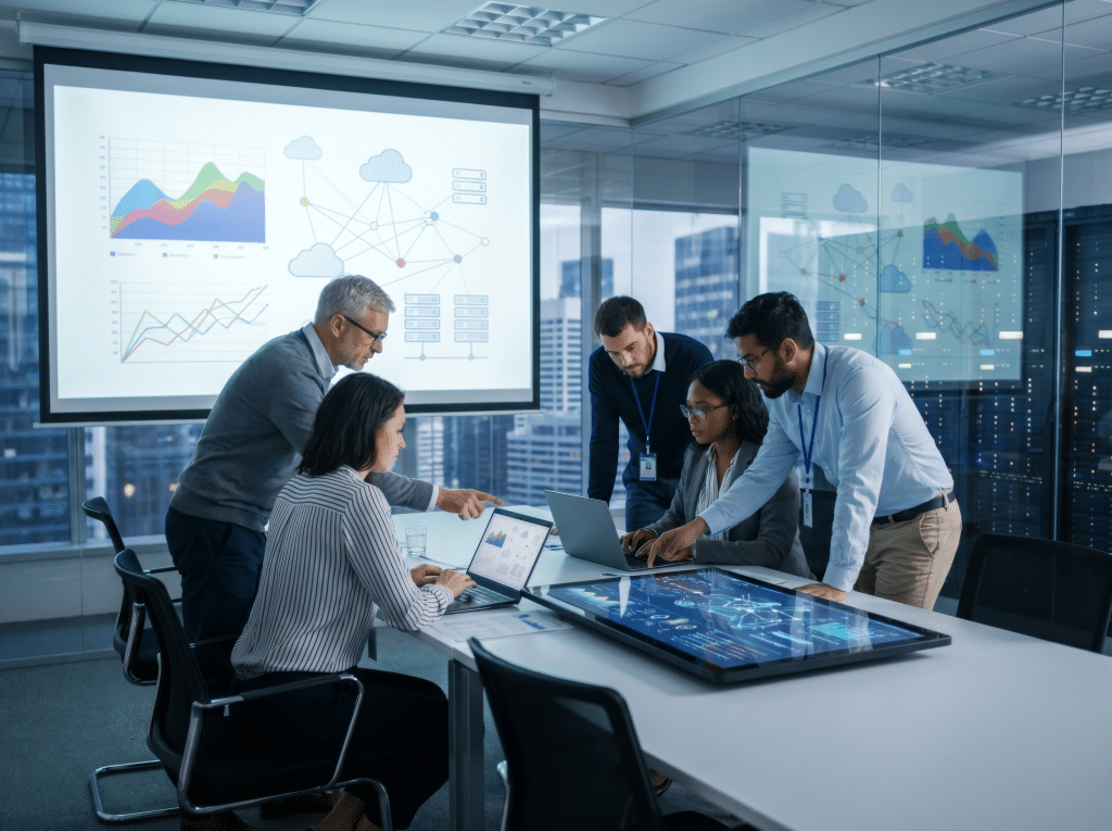Cloud architects reviewing an IT landscape during the Discover & Assess phase