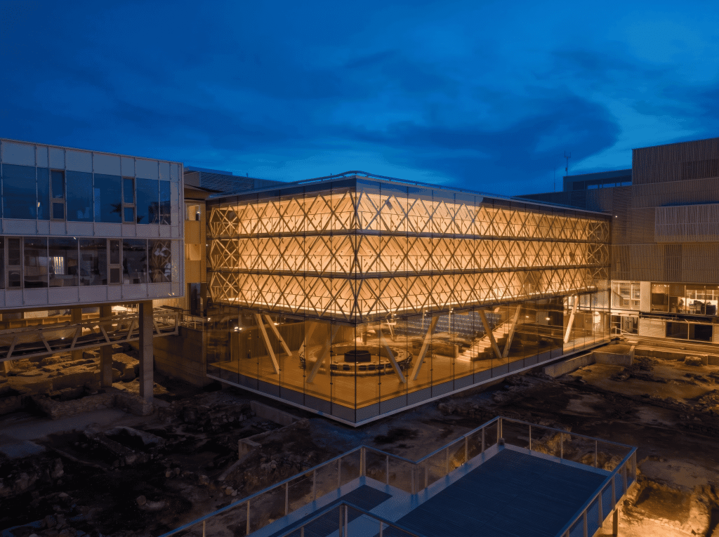 Municipality of Nicosia building at night – public sector virtual desktops on AWS